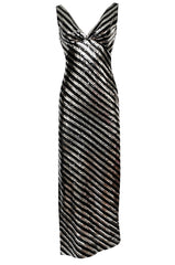 1970s Ruben Panis Silver & Black Sequin Low Front & Back Dress