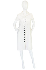 1960s White Linen Black Button Norman Norell Dress