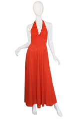 1970s Miss Dior Plunging Bright Maxi Dress