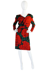 Fall 1985 Huge Rose Print Silk Valentino Dress