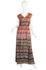 1960s Metallic & Print Malcolm Starr Maxi Dress