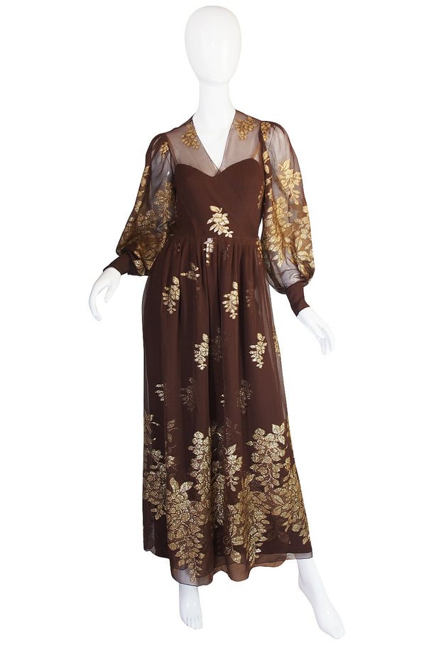 1970s Haute Couture Yves Saint Laurent Metallic Dress