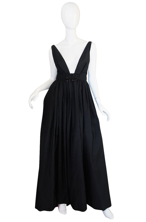 c1967 Plunging Black Silk George Halley Gown