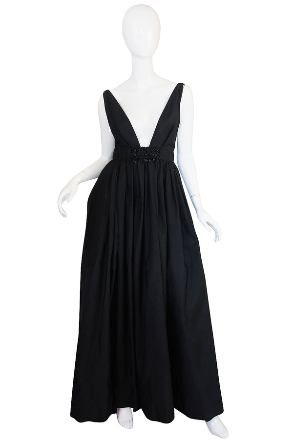 c1967 Plunging Black Silk George Halley Gown
