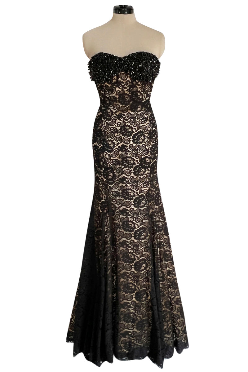 Gorgeous 1990s Isaac Mizrahi Couture Strapless Nude & Black Lace Dress – Shrimpton Couture