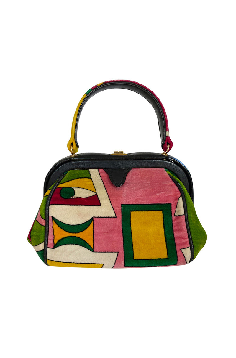 1960s Emilio Pucci for Jana Printed Velvet & Leather Top Handle Bag