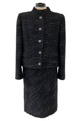 Chic Fall 2004 Chanel by Karl Lagerfeld Haute Couture Black & White Boucle Runway Dress & Jacket