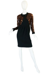 1980s Fine Geoffrey Beene Curved Sequin Fitted Dress