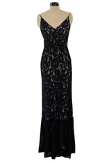 Easy to Wear 2010s Lanvin by Alber Elbaz Black Lace Illusion Dress w Button Front