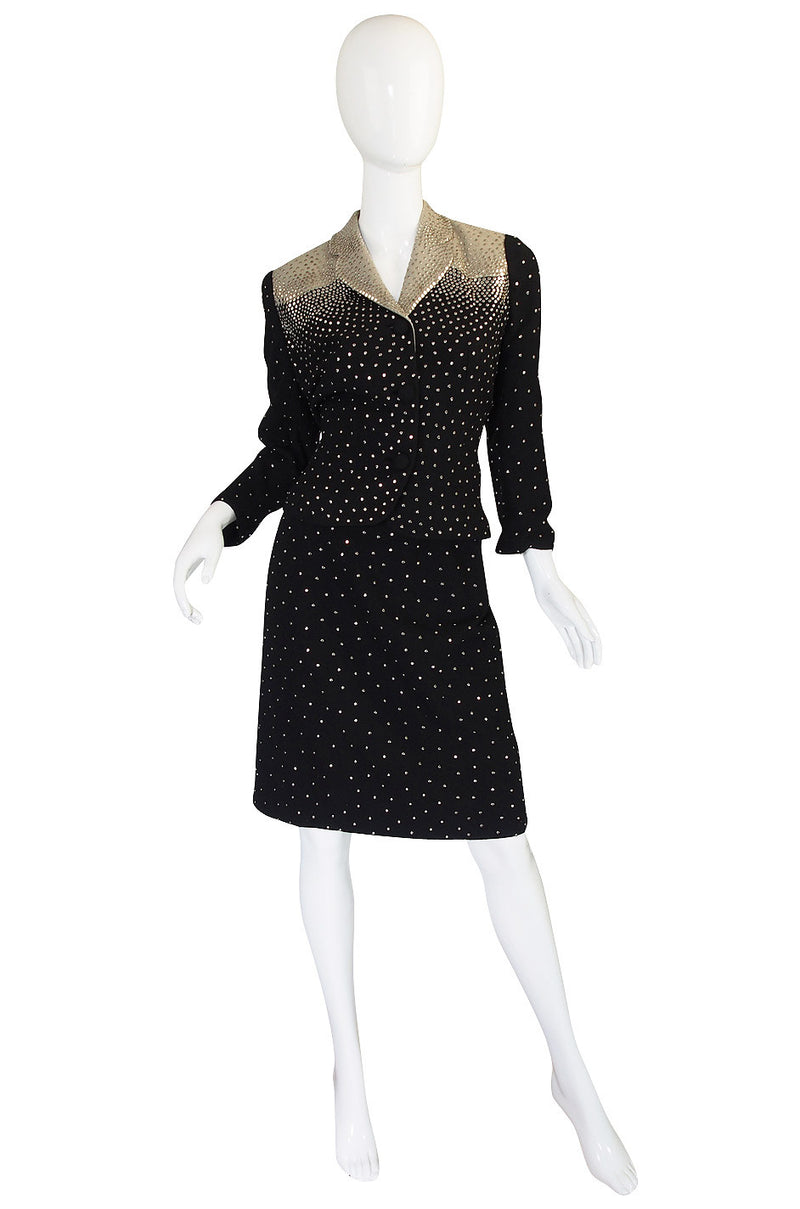 Rare 1940s Fred Block Studded Black Crepe Suit