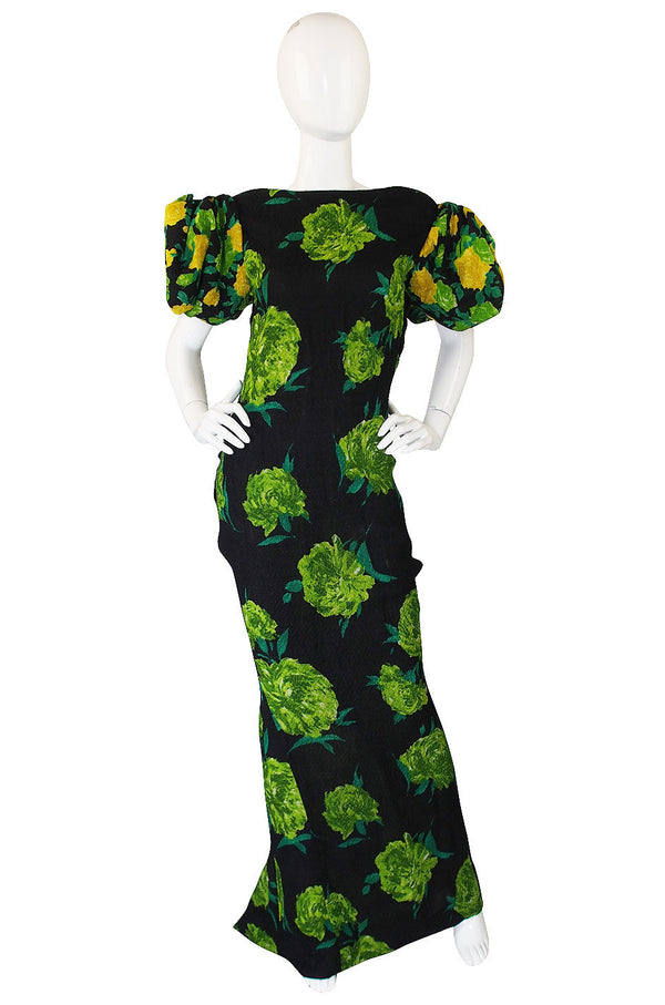 1970s Couture Galanos Dramatic Silk Gown