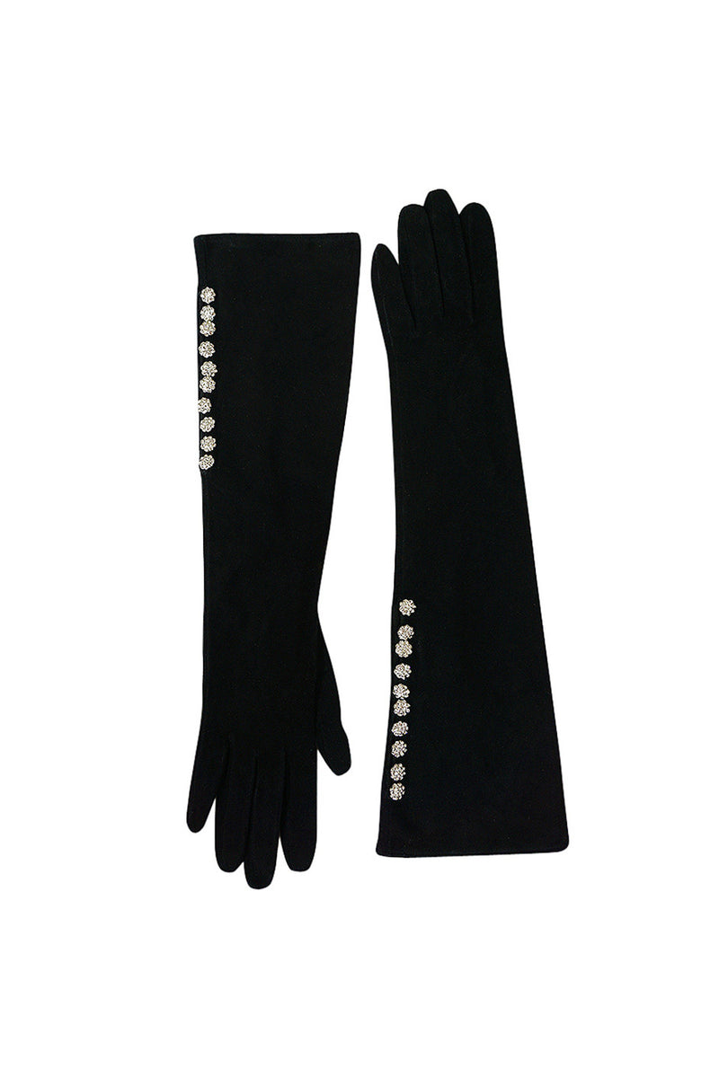 Vintage Christian Dior Suede Gloves with Crystal Buttons