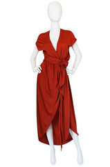 1970s Halston IV Rust Colored Jersey Wrap Dress