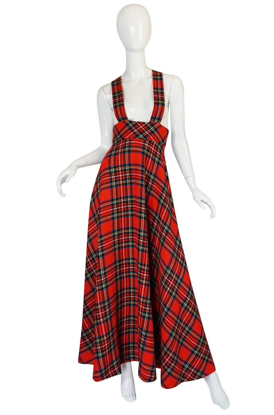 1960s Quad Boutique Red Plaid Maxi Dress Jumper  Shrimpton Couture