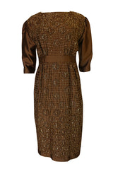 1960s Unlabeled Demi Couture Bead & Sequin Copper Silk Dress