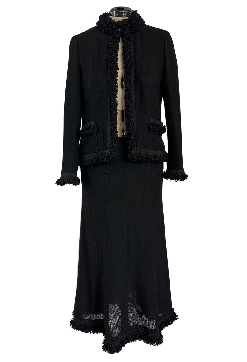 Chanel Black Wool Tweed and Fringe Jacket Size 10/42 - Yoogi's Closet