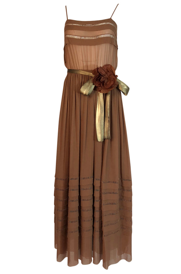 Spring 1978 Unlabeled Christian Dior Haute Couture Silk Dress w Floral Belt