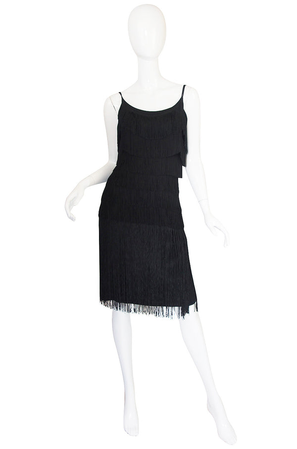 Gorgeous 1950s Black Fringe Pin Up Cocktail Dress