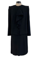 Tailored Fall 2000 Chanel by Karl Lagerfeld Black Haute Couture Dress & Jacket Suit