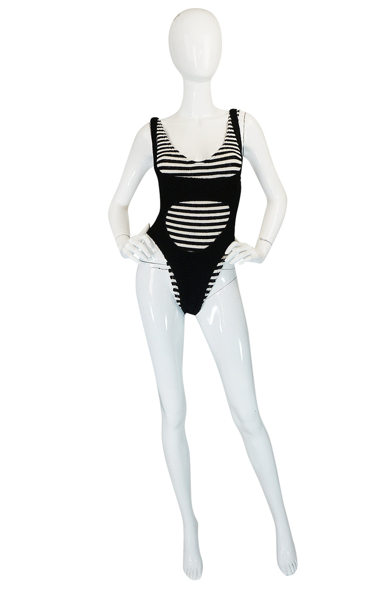 1980s Liza Bruce Black & White Two Piece Layered Swimsuit