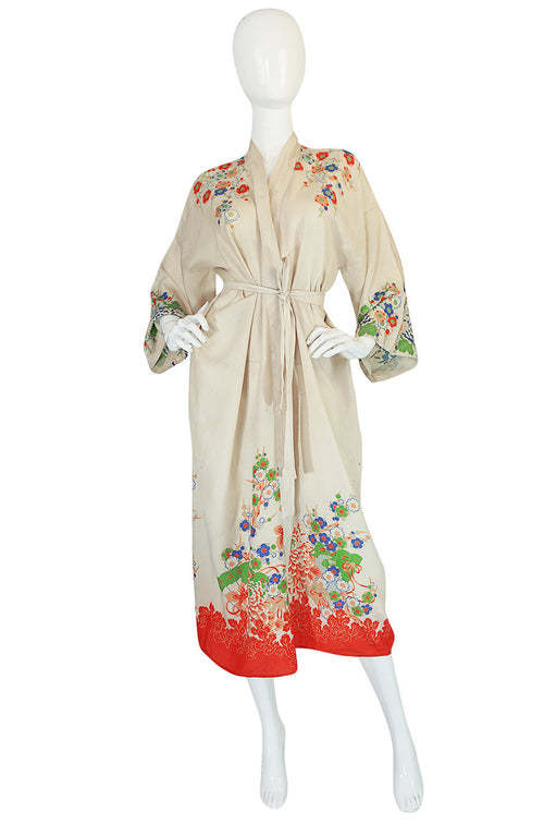 Romantic 1920s Printed Tissue Silk Pongee Kimono