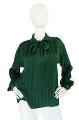 1970s Yves Saint Laurent Green Silk Stripe on Stripe Top