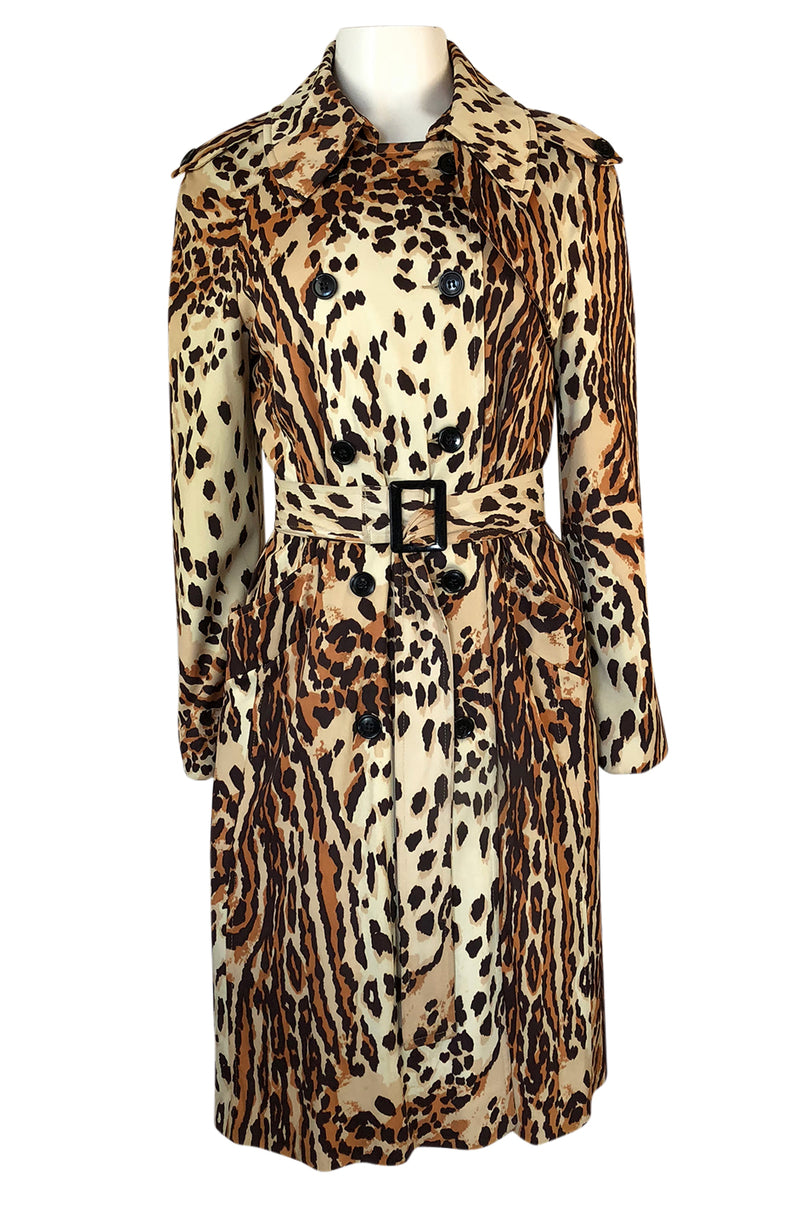 1960s Rain-Paka Traveler Jersey Leopard Print Foldable Trench Coat