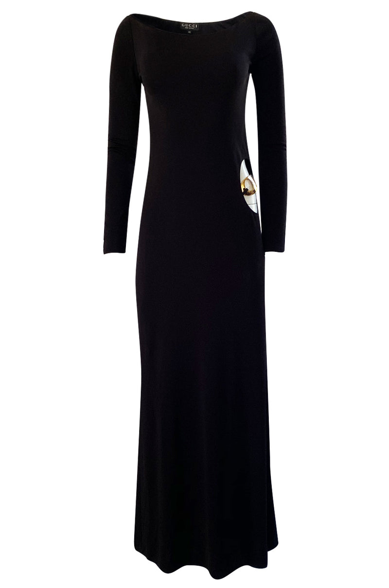Important Fall 1996 Tom Ford for Gucci KeyHole Gown w Gold G-string Be Shrimpton Couture Important Fall 1996 Tom Ford for Gucci KeyHole Gown w Gold G-string Be Shrimpton Couture