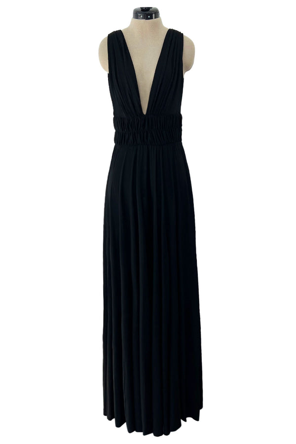 Documented Spring 1986 Yves Saint Laurent Runway Black Jersey Plunge Dress