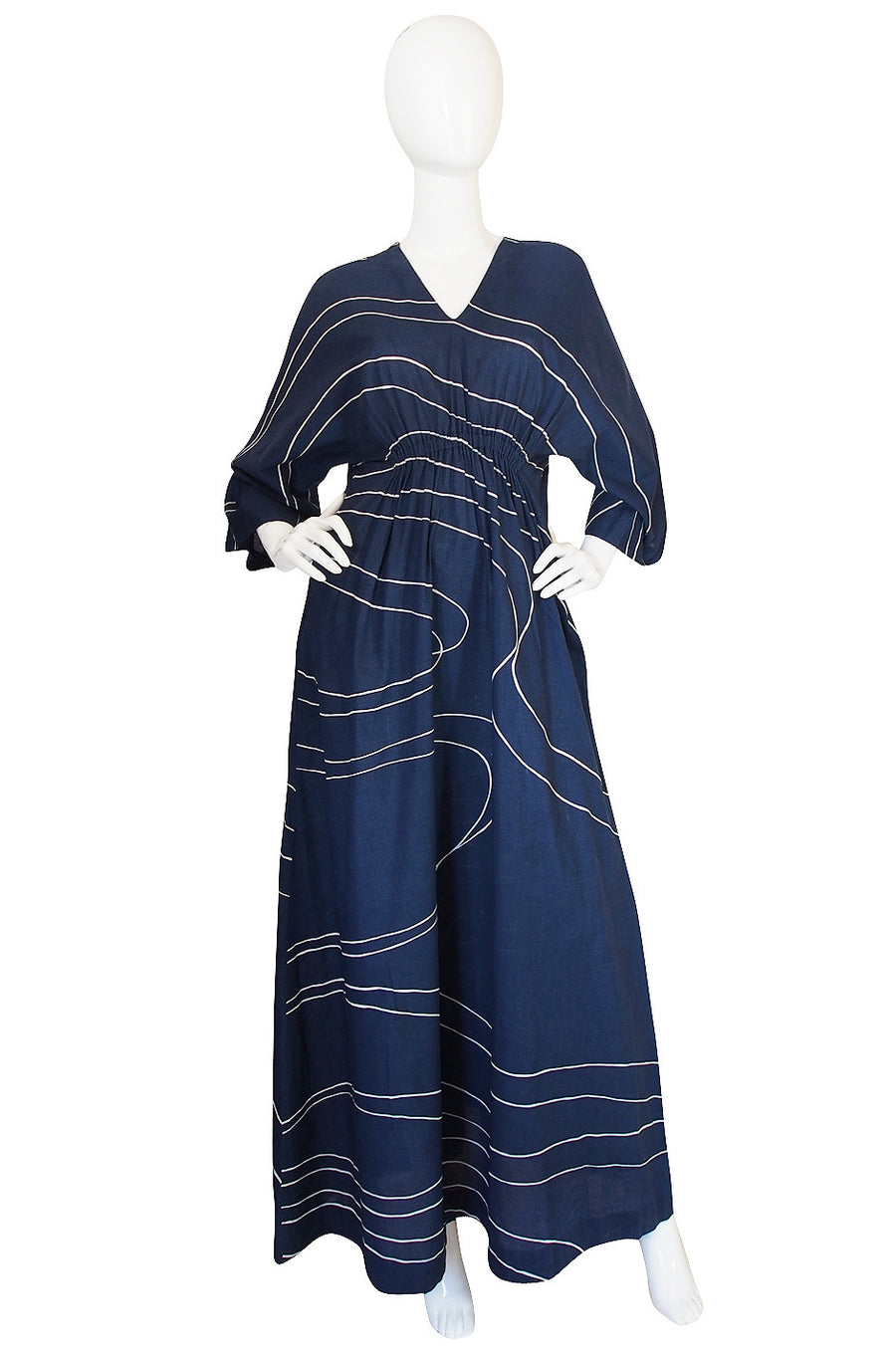 1960s Marimekko Deep Blue & White Print Caftan Dress  Shrimpton Couture
