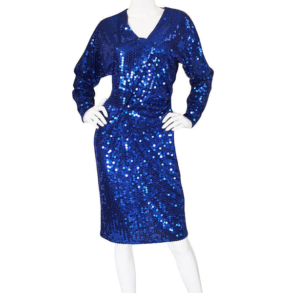 1980s Oleg Cassini Blue Sequin Dress – Shrimpton Couture