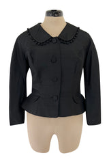 Gorgeous 1950s Unlabeled Black Silk Jacket w Silk Ball Fringe Detailing
