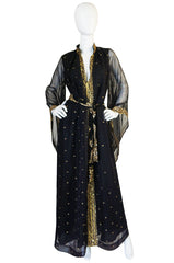 1960s Silk Chiffon & Gold Thread and Sequin Caftan