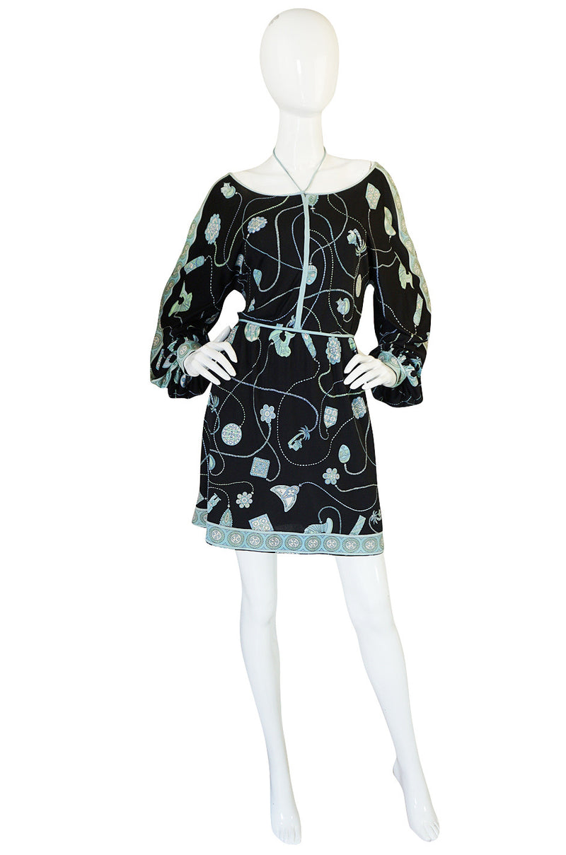 1960s Black & Soft Turquoise Silk Jersey Pucci Dress