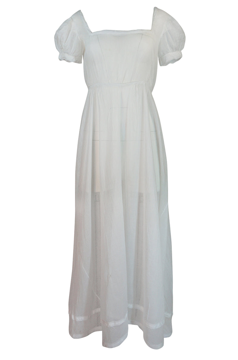 Antique Unlabelled French Cotton Mull Empire Cut Under Dress