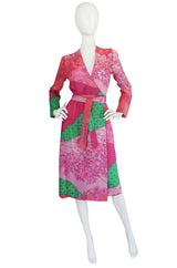 1970s Pink Print Cotton Voile Hanae Mori Wrap Dress