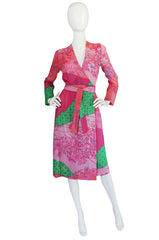 1970s Pink Print Cotton Voile Hanae Mori Wrap Dress