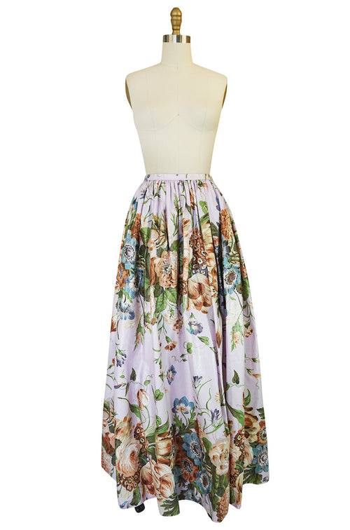 1983 Bill Blass Polished Cotton Pink Floral Skirt