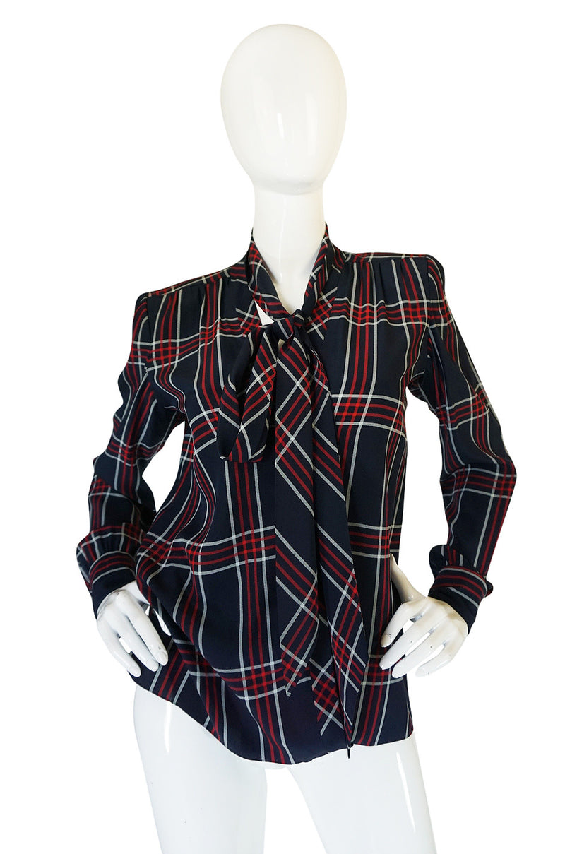 Spring 1984 Haute Couture Plaid Silk Yves Saint Laurent Top
