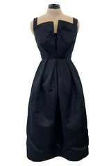 Prettiest 1950s Marshall Field Black Silk Cocktail Dress w Unusual Bodice Detailing