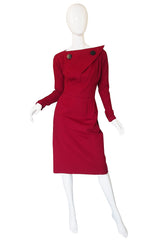 1950s Suzy Perette Dramatic Red Button Dress