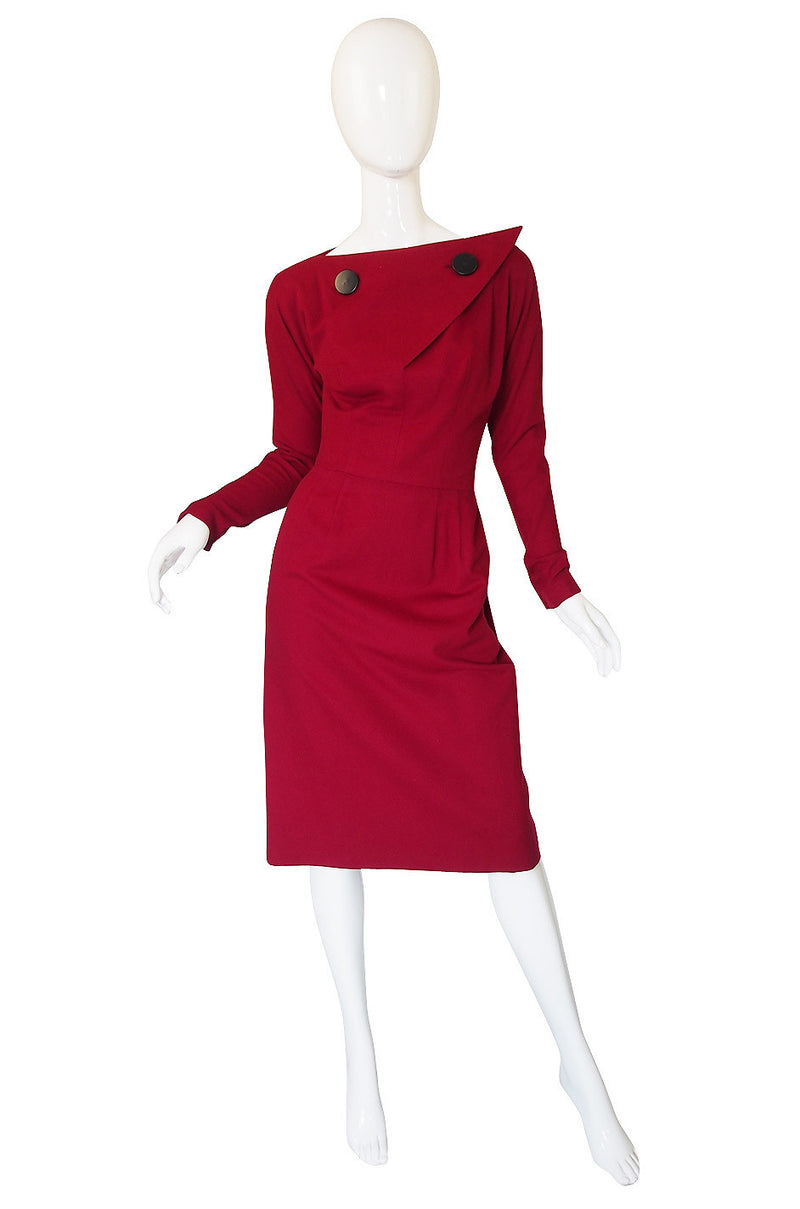 1950s Suzy Perette Dramatic Red Button Dress