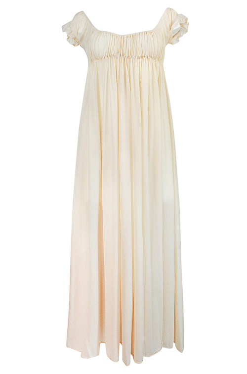 1970s Unlabelled John Kloss Ivory Nylon Low Cut Dress