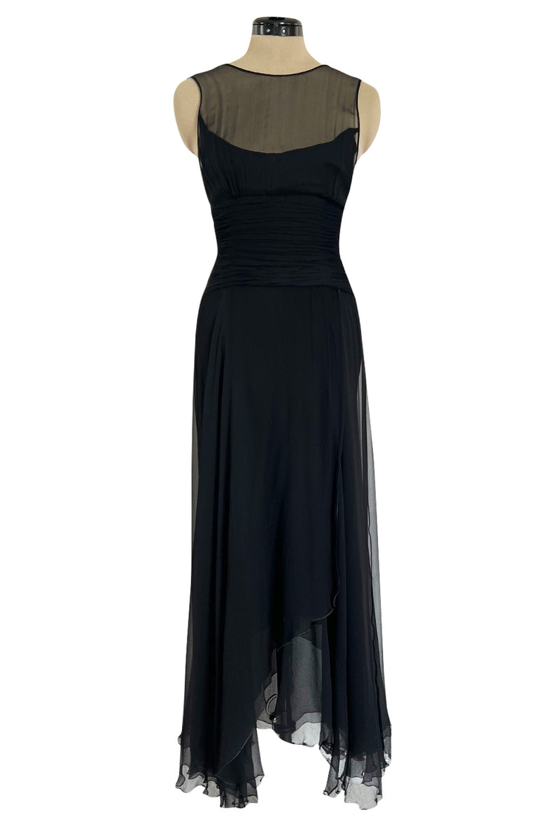 1980s Chanel by Karl Lagerfel Black Silk Chiffon Dress w Gold Button D Shrimpton Couture 1980s Chanel by Karl Lagerfel Black Silk Chiffon Dress w Gold Button D Shrimpton Couture