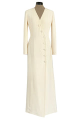 Minimalist Fall 2005 Christian Dior by John Galliano Sleek Ivory Silk Dress w Front Buttons