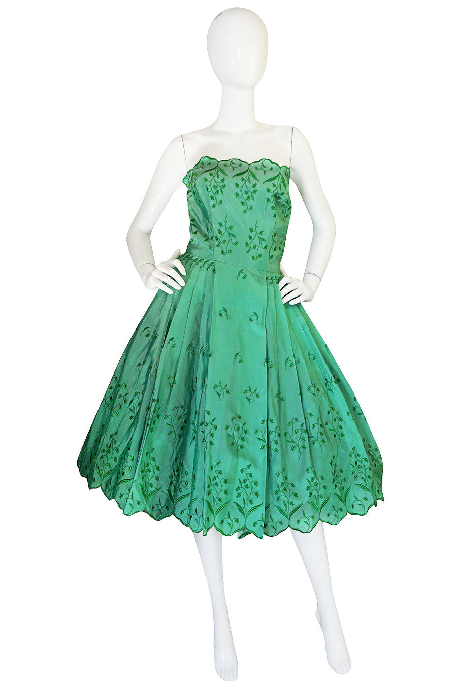 green emerald velvet dress 2PS Green Strap Suspender 1950s Dress with Black Sweater, Green / M main image 0