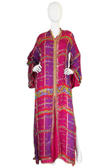 1960s Vivid Pink Silk and Gold Braid Rainbow Caftan