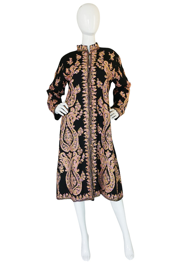 1960s Pastel Crewel Embroidered Detailing Black Jacket