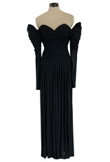 Spectacular 1970s Lanvin by Jules-Francois Crahay Off or On the Shoulder Draped Jersey Dress