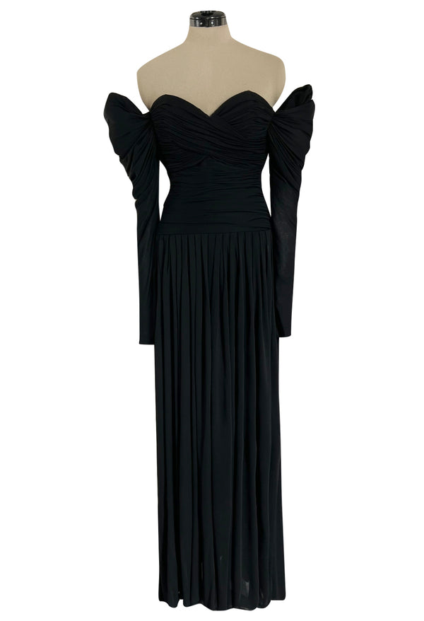 Spectacular 1970s Lanvin by Jules-Francois Crahay Off or On the Shoulder Draped Jersey Dress